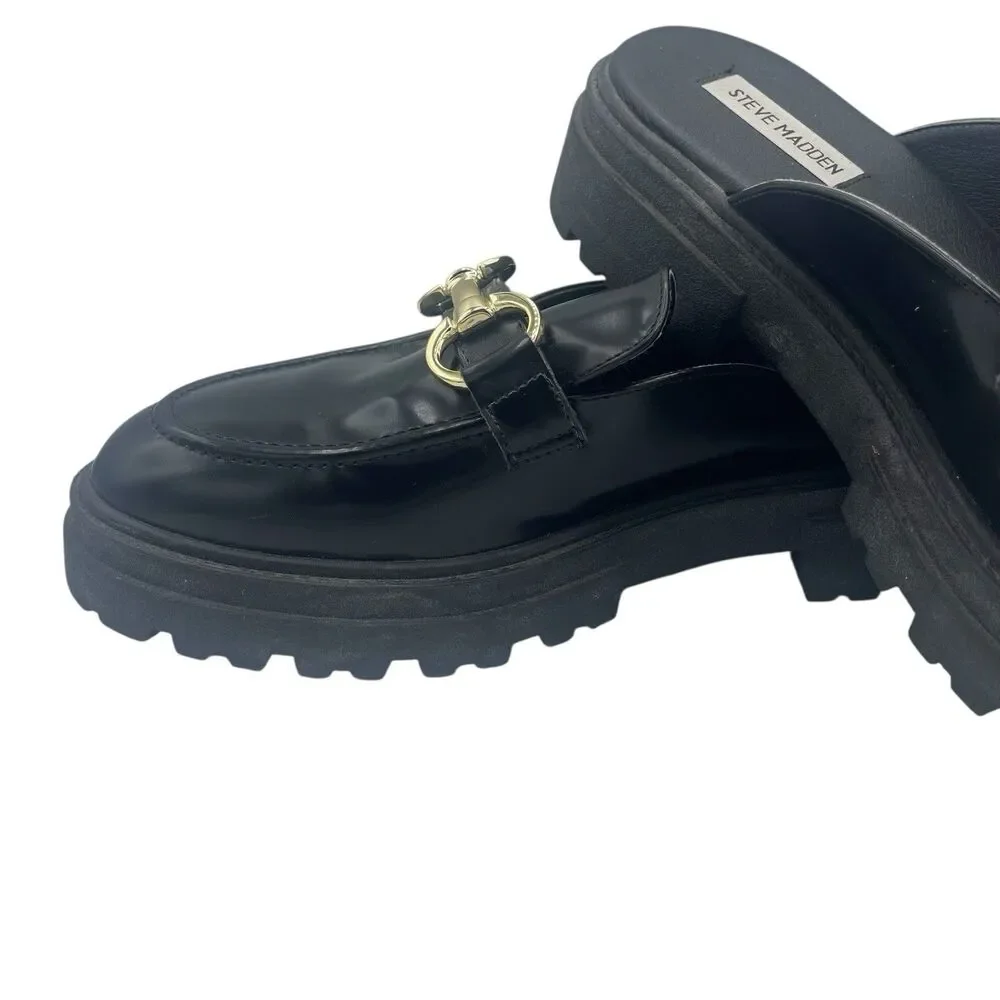 STEVE MADDEN Missk Black Leather Mules Sz 10 Vintage Y2K
